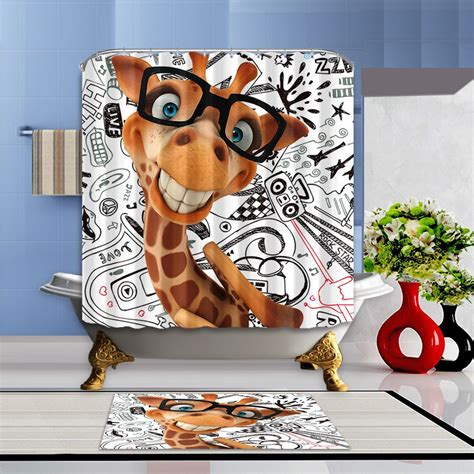 Online at everything to your youngsters room decorgiraffe decor in color flax wayfair on a read simply adorable. 71" Funny Giraffe Waterproof Fabric Bathroom Shower ...