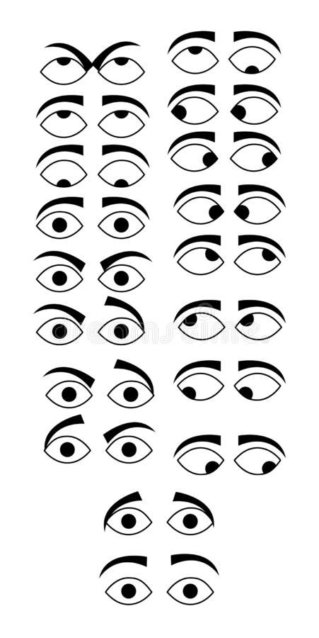 Set Of Cartoon Eye Icons And Expressions On White Background Stock