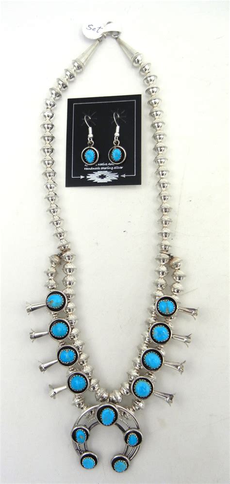 Navajo Lenora Garcia Small Turquoise And Sterling Silver Squash Blossom