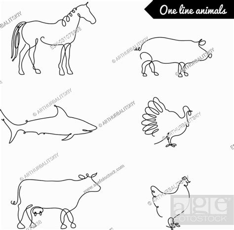 One Line Animals Set Logos Vector Stock Illustration Stock Vector