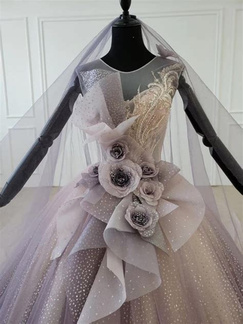 dramatic purple sparkly ballgown wedding dress  big