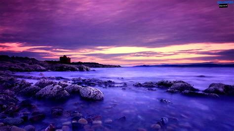 Violet Clouds And Blue Water Wallpaper 1600×900