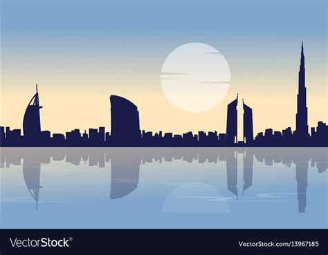 Silhouette Of Dubai Skyline With Reflection Vector Image