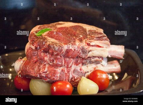 Raw Rib Of Beef Ready For Cooking Stock Photo Alamy