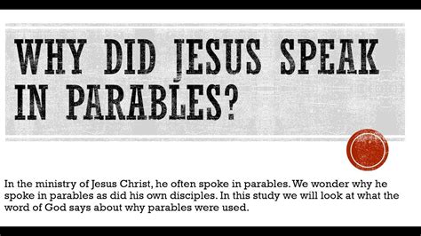 Why Did Jesus Speak In Parables Youtube