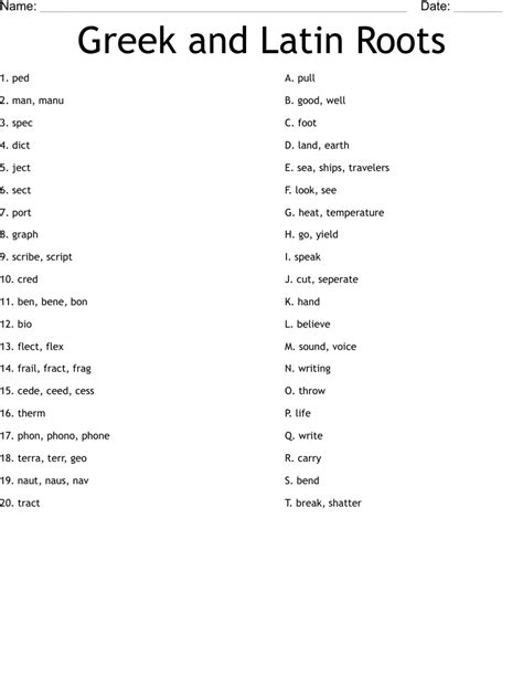 Latin And Greek Roots Worksheet
