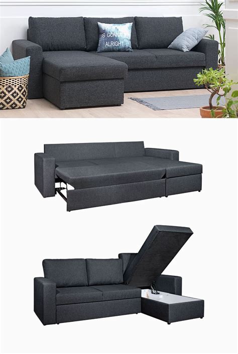 Artiss 3 Seater Fabric Sofa Bed With Storage Grey In 2020 Corner Sofa