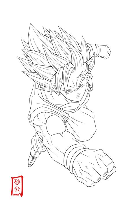Goku coloring page to color, print or download. Goku SSJ2 Attack Lineart | Dragon ball painting, Dragon ...