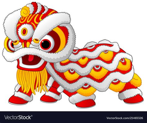 Chinese Lion Dance Isolated On White Background Vector Image