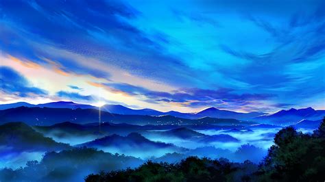 Anime Mountain Landscape Sunrise Scenery 4k 96 Wallpaper Pc Desktop