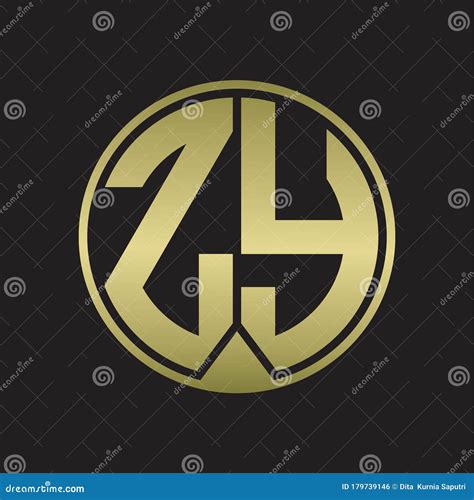 Zy Logo Monogram Circle With Piece Ribbon Style On Gold Colors Stock