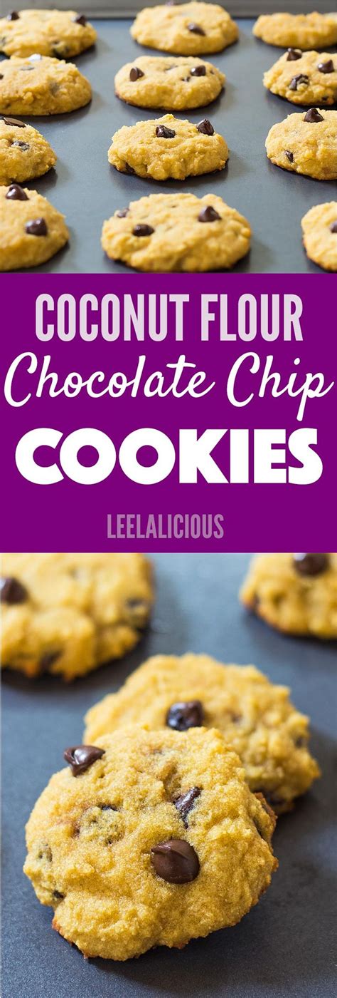 chocolate chip cookies on a baking sheet with text overlay