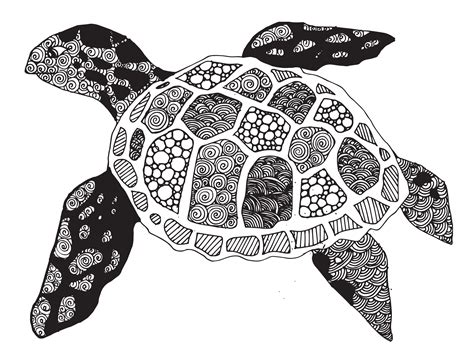 A Black And White Drawing Of A Turtle With Intricate Designs On It S Shell