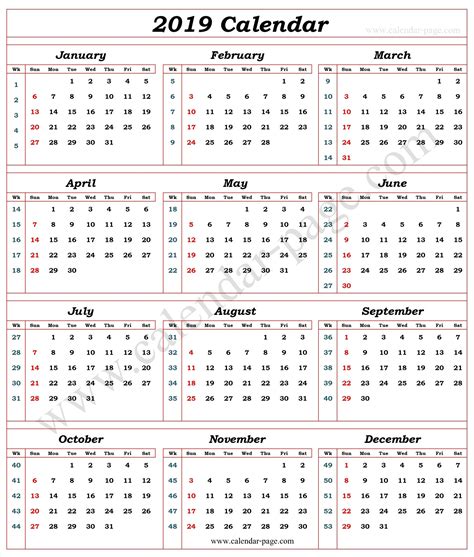 Calendar 2019 With Week Numbers Calendar With Week Numbers Week