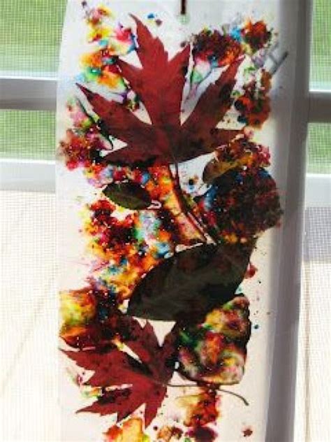 Melted Crayon Shavings And Leaves Between Wax Paper Used To Do This