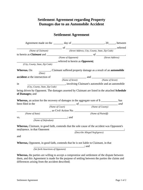 Simple Car Accident Settlement Agreement Form Fill Out And Sign
