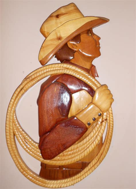 Intarsia Cowboy Roper Size 21x15 Intarsia Wood Intarsia Wood