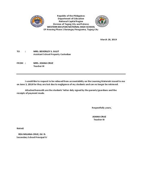 Relief From Accountability Sample Letter Of Studentdocx Students