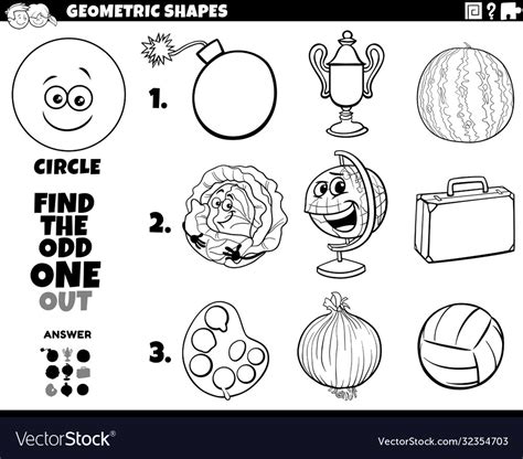 Circle Shape Objects Educational Task Coloring Vector Image