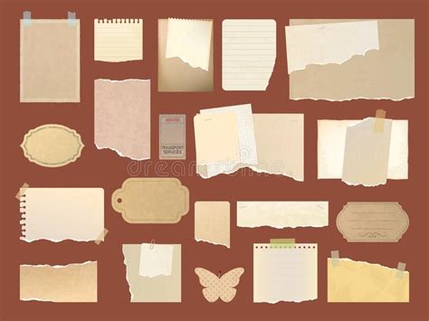 Scrapbook Vintage Torn Paper Labels And Notes Stock Vector