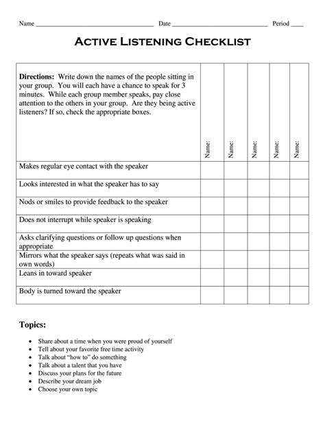 Active Listening Checklist Fill And Sign Printable Template Online