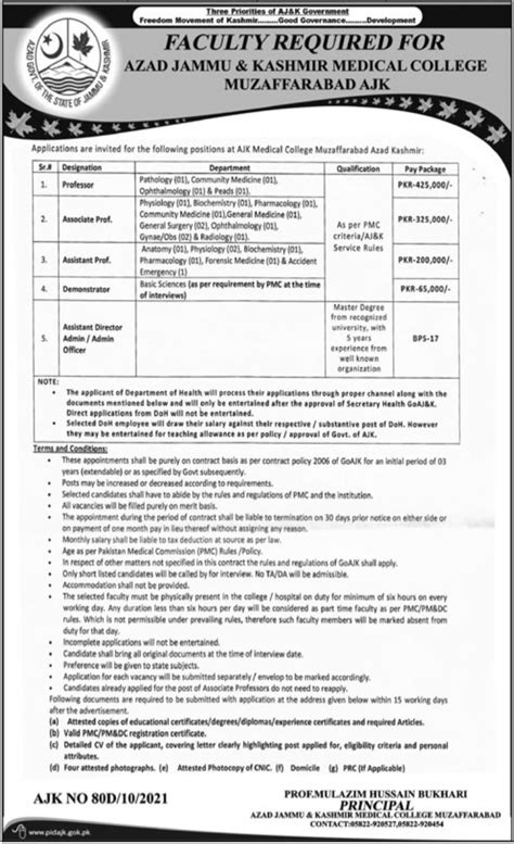 Azad Jammu Kashmir Medical College Muzaffarabad Jobs Job Advertisement Pakistan