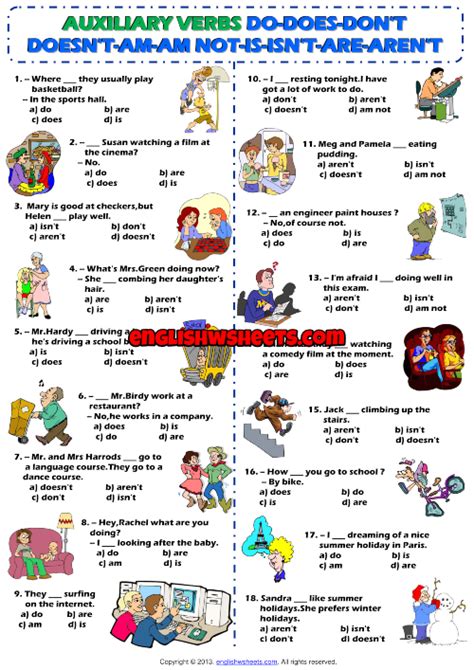 Auxiliary Verbs Multiple Choice Esl Exercise Worksheet Verbs Images