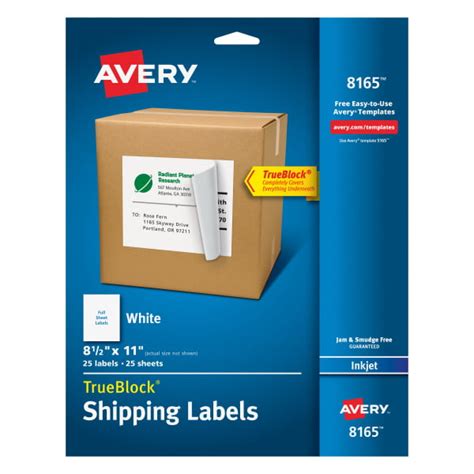 Avery Permanent Full Sheet Labels 8165 Inkjet 8 12 X 11 White