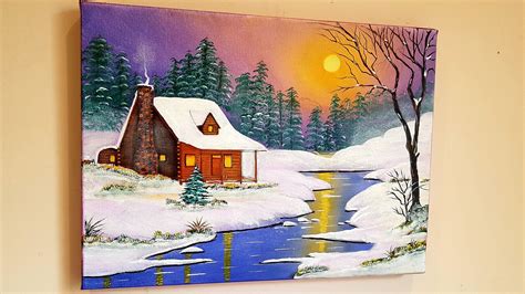 30x 40 Acrylic Cabin By The River Landscape Paintings Acrylic Art