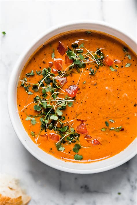 Creamy Roasted Red Pepper Soup Vegan Healthy Plays Well With Butter