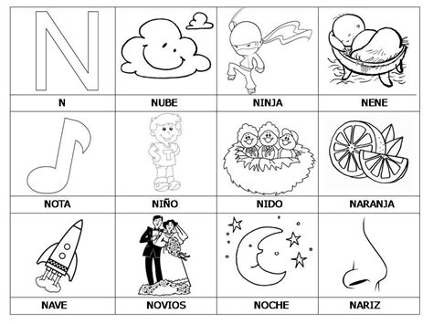 Vocabulario Con Imágenes Para Niños Palabras Con N Letra N