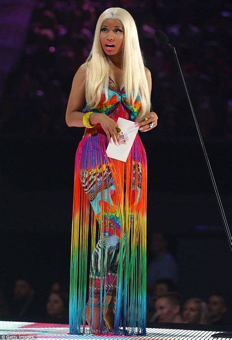 Those Hips Dont Lie Nicki Minaj Shows Her Feminine Curves In Bizarre Rainbow Coloured Outfit