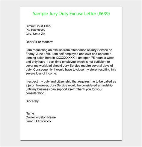28 Jury Duty Excuse Letter Examples And Templates Tips Purshology