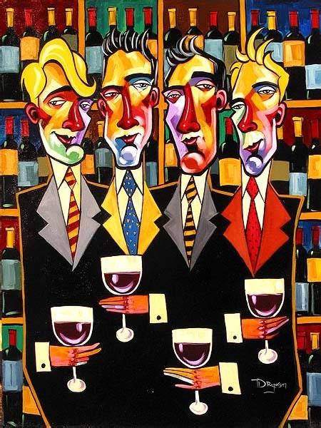 Wine And Watching Artist Tim Rogerson Original Oil Cubism Art Art