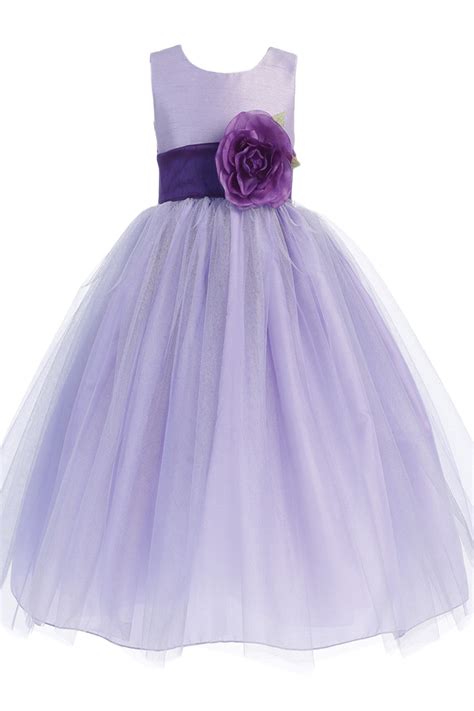 Lilac Polysilk Flower Girl Dress W Ballerina Tulle Skirt And Custom Sash