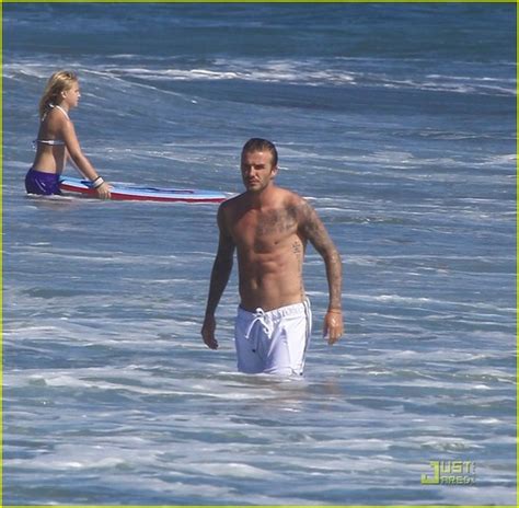 David Beckham Shirtless Surfing With A Bodyguard David Beckham Photo