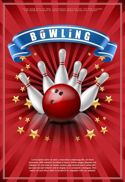 Free Vector Bowling Game Poster With Red Ball And White Skittles