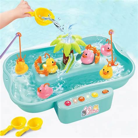 Electric Rotating Plastic Magnetic Fishing Toys Set With Music And