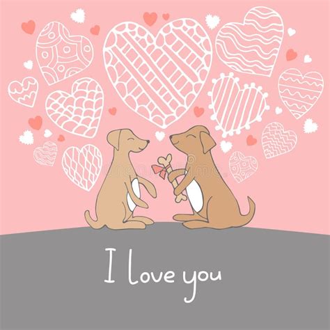 Cute Cartoon Hand Drawn Illustration With Dogs In Love Stock Vector