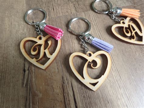 Personalized Key Chains Wood Hearts Initial Key Chains Etsy