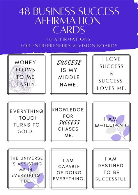 Success Affirmation Cards 48 Affirmations For Business Vision Board