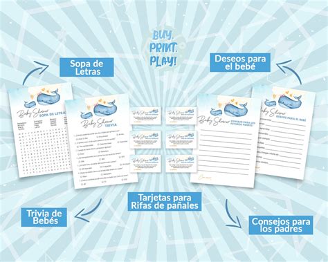 Juegos Baby Shower Para Niño Pack De Imprimibles De Ballena Etsy España