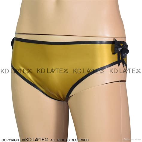 metallic golden and black sexy latex briefs underpants with bows at two sides rubber panties