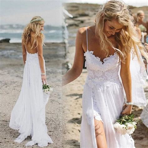 Hot 2015 Bohemian Beach Wedding Dress Boho Sexy Backless Sweetheart Lace White Chiffon Wedding