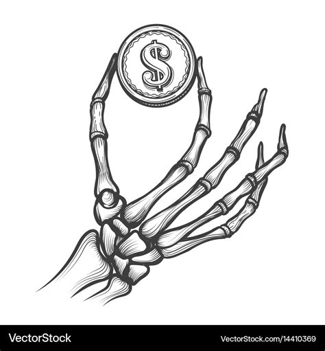 Skeleton Hands With Dollar Coin Royalty Free Vector Image
