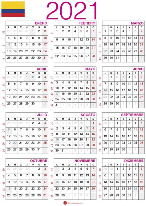 Calendario 2021 Colombia Calendario Calendario Con Dias Festivos