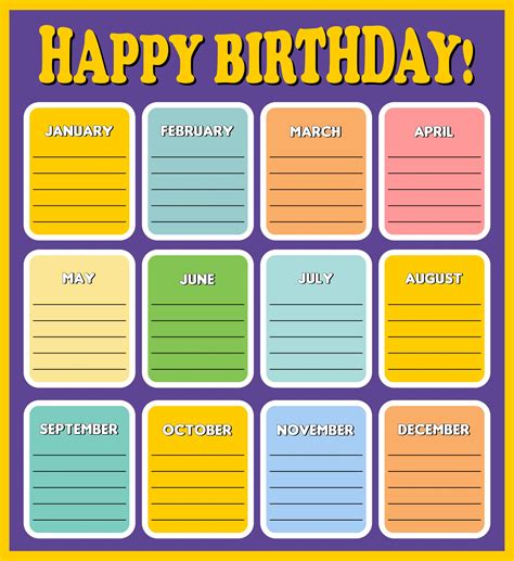 Birthday Charts Class Timetable Charts Vsacollections