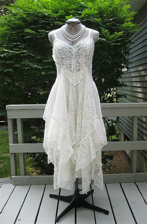 Off White Alternative Bride Tattered Boho Gypsy Hippie Wedding Dress