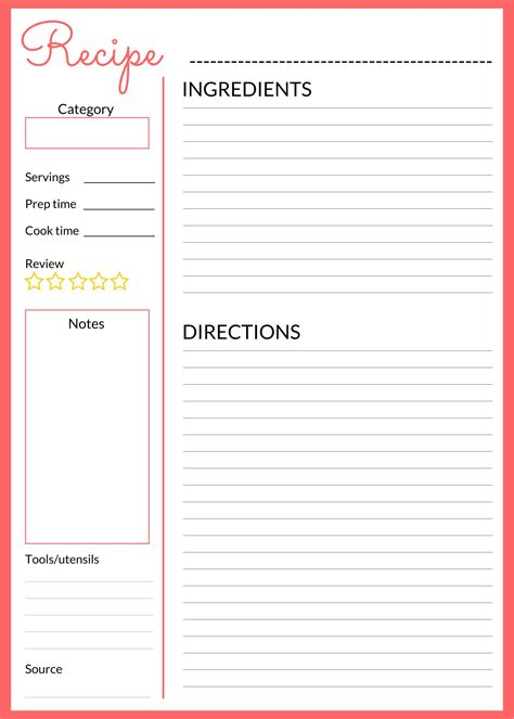 10 Best Free Printable Recipe Pages 85x11 Pdf For Free At Printablee