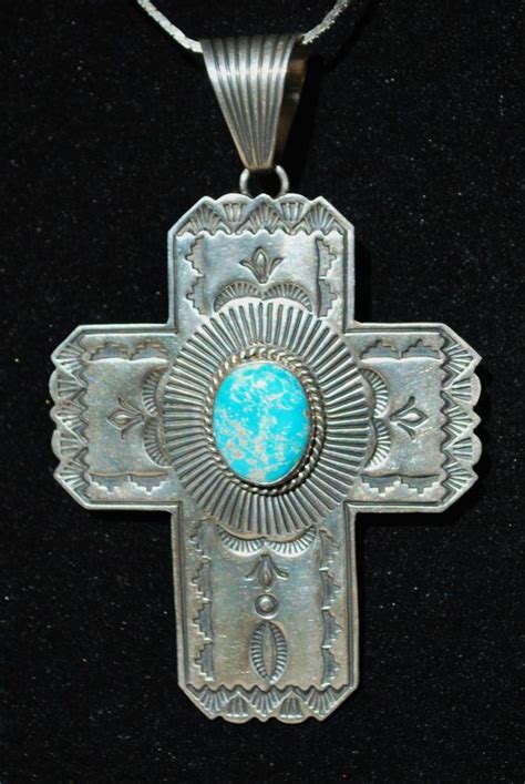 Vintage Turquoise And Sterling Silver Cross Pendant Etsy Sterling